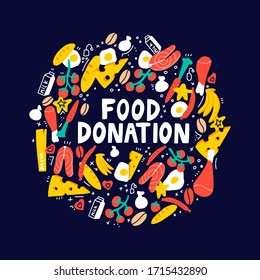 Food donation - hand drawn vector lettering. Food donation hand drawn vector illustration in doodle style.