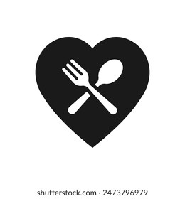 Food donation. Heart shape with spoon and fork icon flat style isolated on white background. Vector illustration