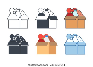 Food Donation icon collection with different styles. Box of Food with Heart icon symbol vector illustration isolated on white background