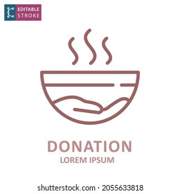 Food donation icon on white background. Editable stroke. Vector illustration.