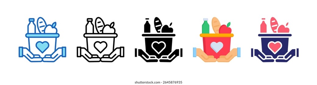 Coleção de Conjunto de Ícones de Estilo Múltiplo de Doação de Alimentos.