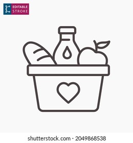 Food donation outline icon on white background. Editable stroke. Vector illustration.