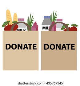 Food donation paper bag for homeless people. Vector concept illustrations.