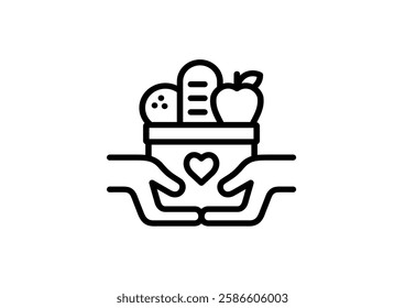 Food donation vector icon set in black color.