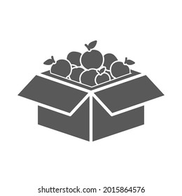 Food donations glyph icon. Charity food collection. Box with meal, apples. Humanitarian volunteer activity. Solid illustration