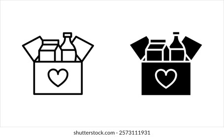 Food donations icon set, charity line collection Box with love. vector illustration on white background. humanitarian volunteer activity.