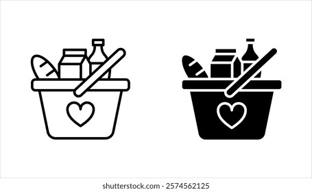 Food donations icon set, charity line collection Box with love. vector illustration on white background. humanitarian volunteer activity.