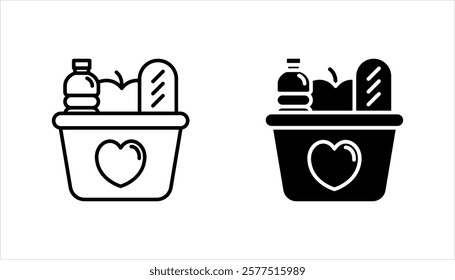 Food donations icon set, Related charity, aid, awareness, donation, vector illustration on white background.