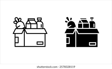 Food donations icon set, Related charity, aid, awareness, donation, vector illustration on white background.