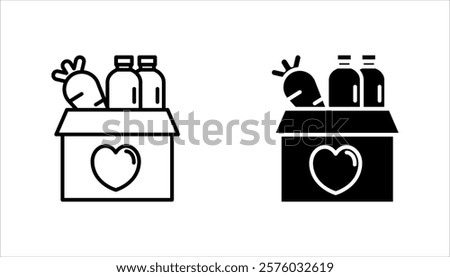 Food donations icon set, Related charity, aid, awareness, donation, vector illustration on white background.