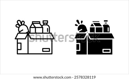 Food donations icon set, Related charity, aid, awareness, donation, vector illustration on white background.