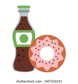 Food donut and cola soda bottle isolated vector illustration graphic design