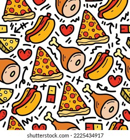 Food doodle cartoon illustration pattern design