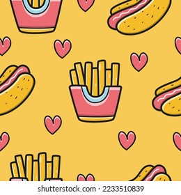 Food doodle cartoon illustration pattern design
