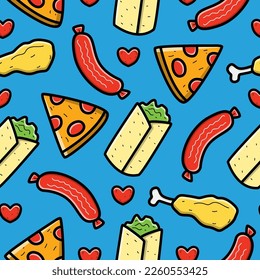 Food doodle cartoon illustration pattern design