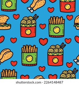 Food doodle cartoon illustration pattern design