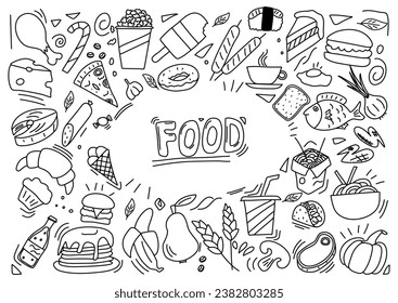 Food doodle with copy space, vector illustration.