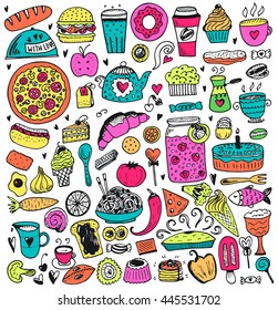 Food doodle elements collection. Vector illustration in cartoon style.