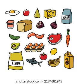 food doodle icons set, vector illustration