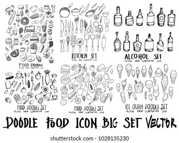 Food doodle illustration wallpaper background line sketch style set on chalkboard