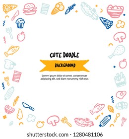 Food doodle menu design. Isolated vector illustration on white background. Restaurant menu promotion