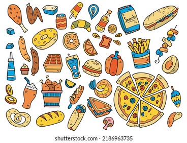 food doodle objects vector illustration for banner, poster, flyer