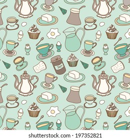 Food doodle seamless pattern hand drawn