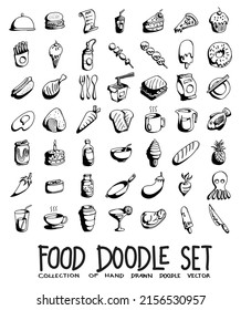 Food Doodle vector icon set  Drawing sketch illustration hand drawn line 
