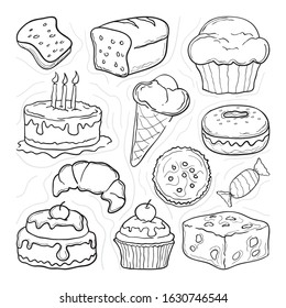 Food doodles or Fast Food Doodle with Hand Made Line Art
