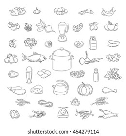Food doodles set. Vector food hand drawn line icons