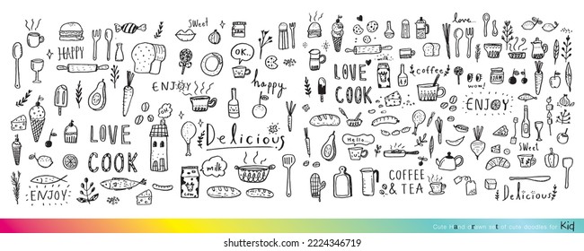Food doodles,Foods doodles hand drawn sketchy vector symbols and objects