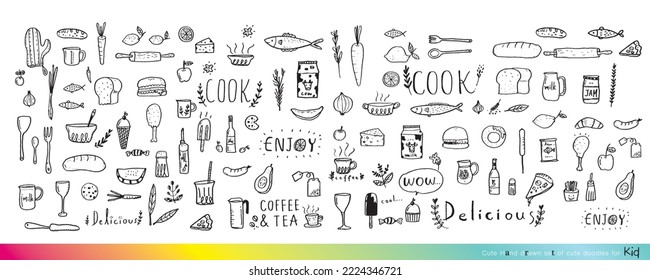 Food doodles,Foods doodles hand drawn sketchy vector symbols and objects