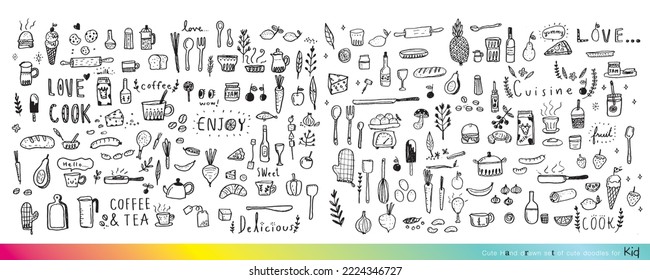Food doodles,Foods doodles hand drawn sketchy vector symbols and objects