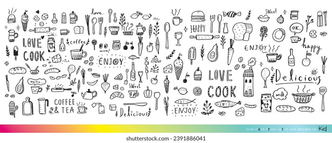 Food doodles,Foods doodles hand drawn sketchy vector symbols and objects