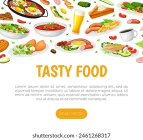 Food and Drink Banner Design with Different Served Dish Vector Template