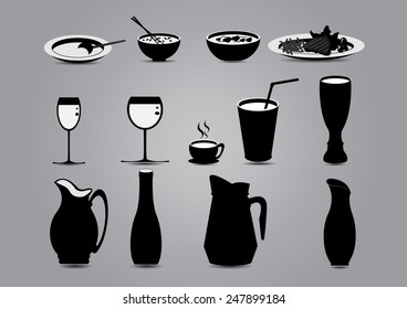 Food and drink black icon set