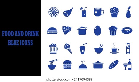 Food and drink blue icons. vector illustration.