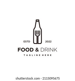 Food and drink, bottle and fork minimalist logo design vector	