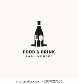 Food drink bottle and fork spoon simple flat logo design vector illustration 