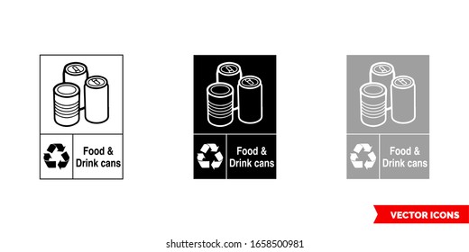 Food & drink cans metal recycling sign icon of 3 types: color, black and white, outline. Isolated vector sign symbol.