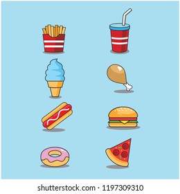 Food and Drink Cartoon Doodle Vector