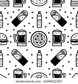 Food and drink cartoon seamless pattern