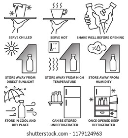 Food and drink cautions symbols, Nine icons of food cautions, Solid icon of food and drink storage cautions, Gray scale of food caution symbol icons, Vector illustration 