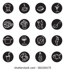 Food and drink Chalk doodles icons set