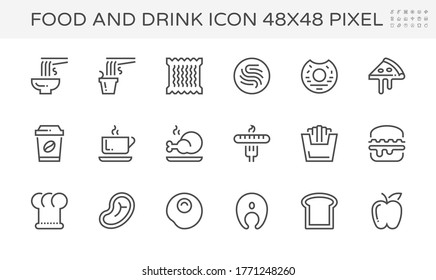 Food and drink and coffee vector icon set design,  48X48 pixel perfect and editable stroke.