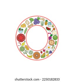 Food and drink collage icon set from letter O. Vector set of essential allergens and diet line icons. Editable food icon set.