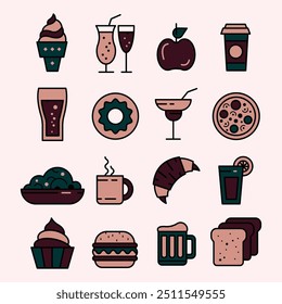FOOD AND DRINK COLORED ICONS