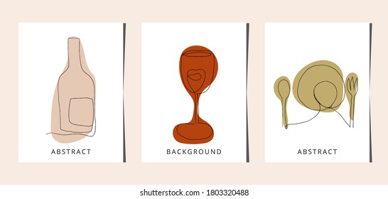 Comida, bebe un dibujo continuo de una línea. Comida, bebida. Ilustración vectorial.