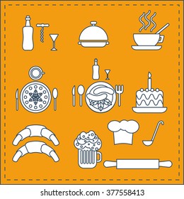 Food, drink and  cooking  icon set. Modern thin line style illustration. 
For restaurant and  cafe design
