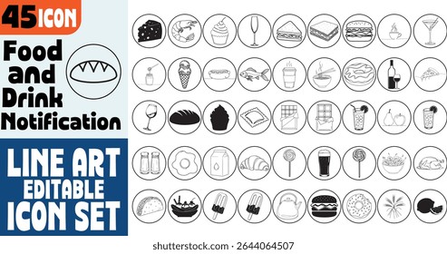 Food Drink Culinary Beverage Line Art Icon Set vector illustration